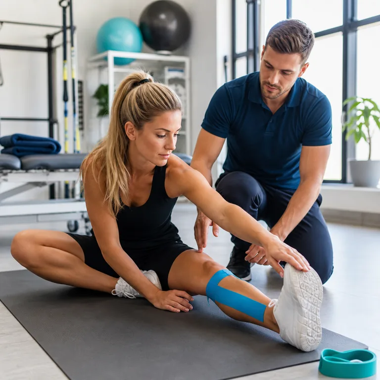 Sportphysiotherapie mit Athletin auf der Matte