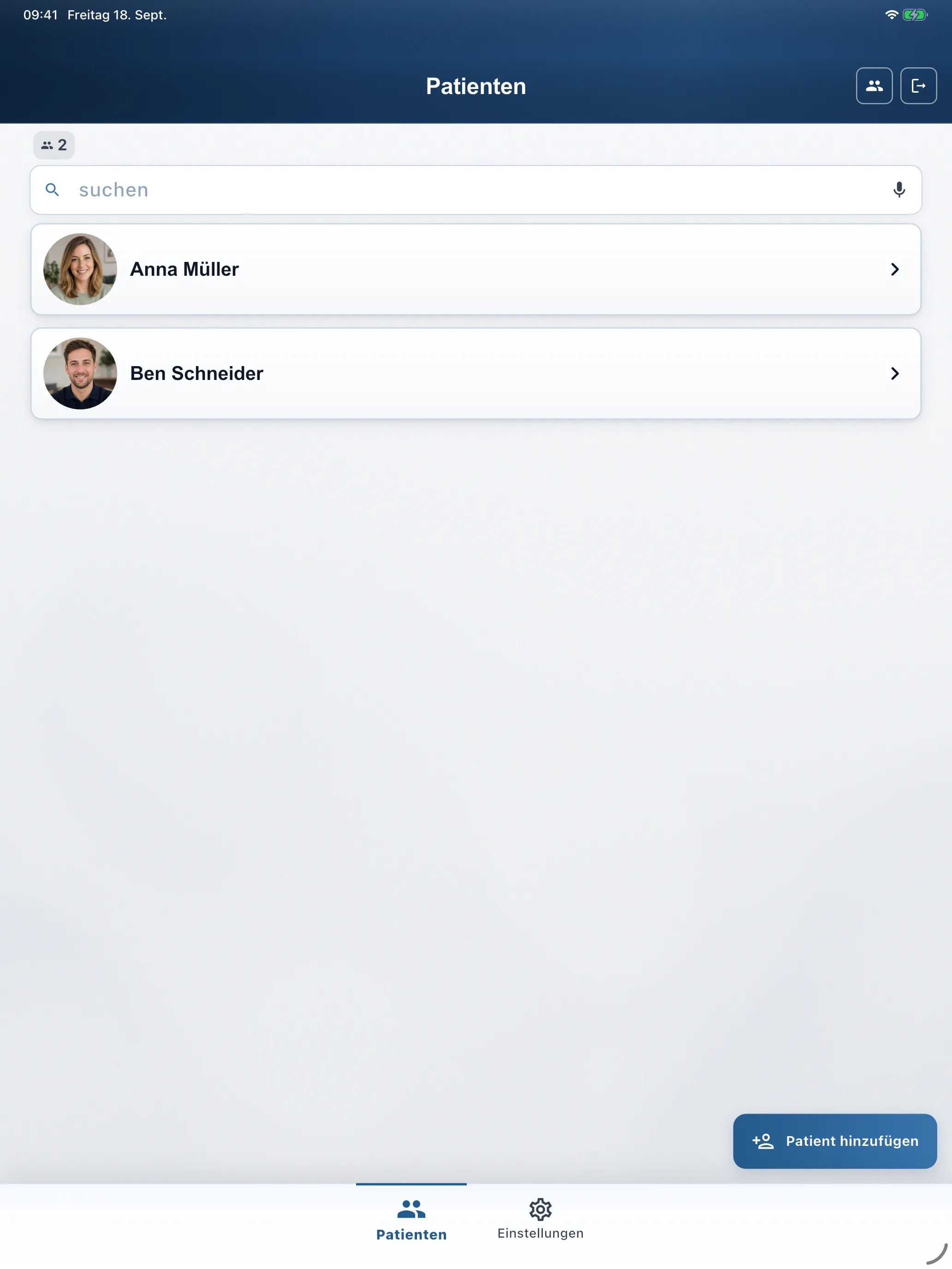 Clinic app: patient list — Add patient starts the email invite