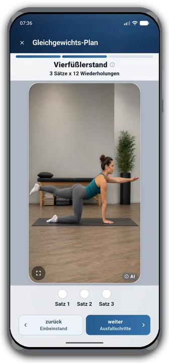 RehabPilot geführtes Workout in der Patienten-App auf dem Smartphone.
