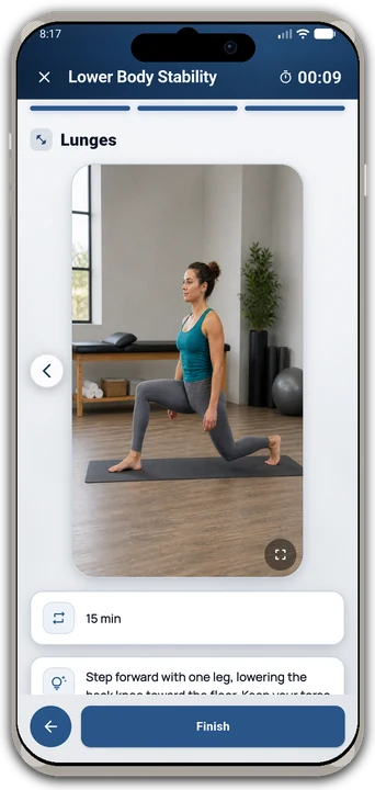 RehabPilot geführtes Workout in der Patienten-App auf dem Smartphone.